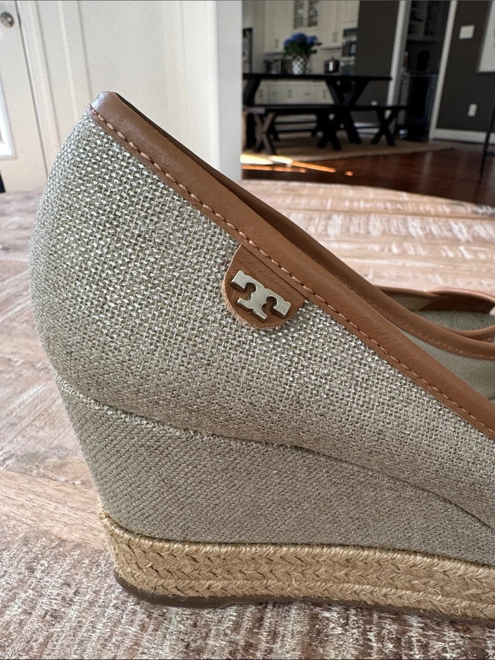 Tory Burch Majorca WEDGE SANDAL ESPADRILLE PLATFORM PEEP CANVAS Size 7